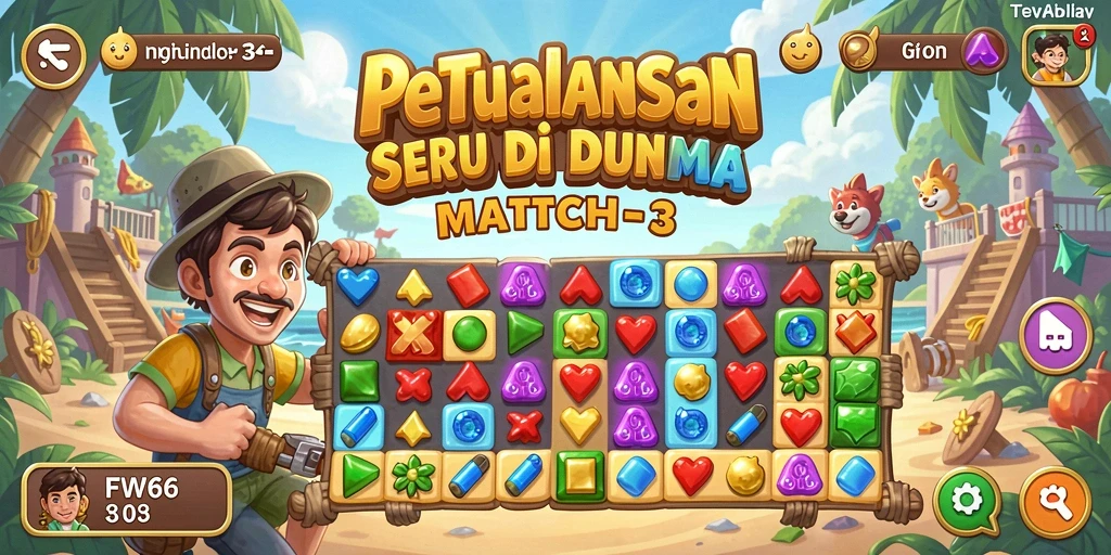 Tangkapan layar utama FW66 menunjukkan momen seru dalam permainan Match-3.