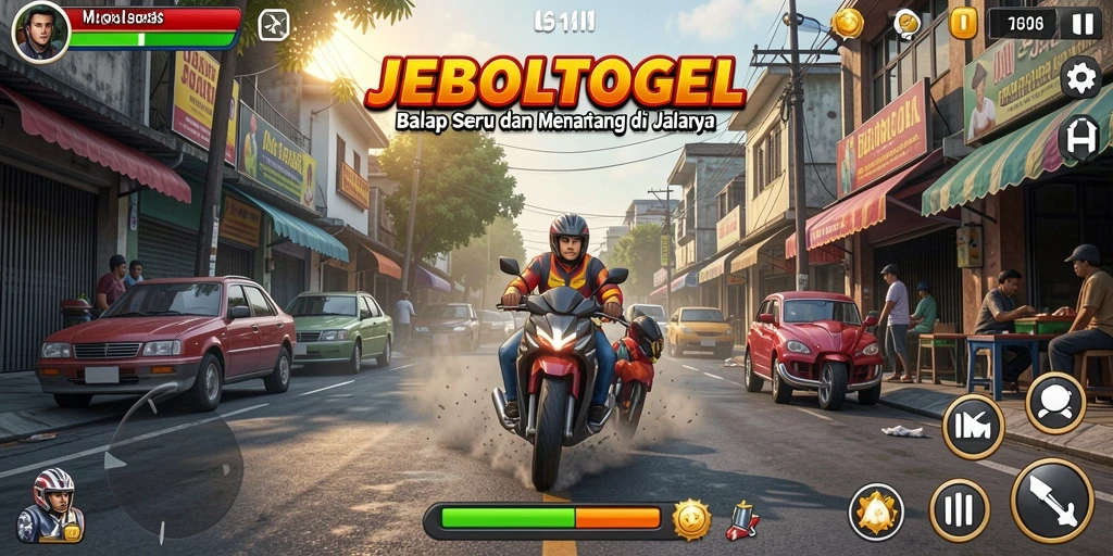 Tampilan gameplay JEBOLTOGEL saat balapan di jalanan yang menegangkan.