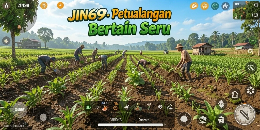 Tampilan gameplay JIN69 yang menarik dengan elemen bertani.
