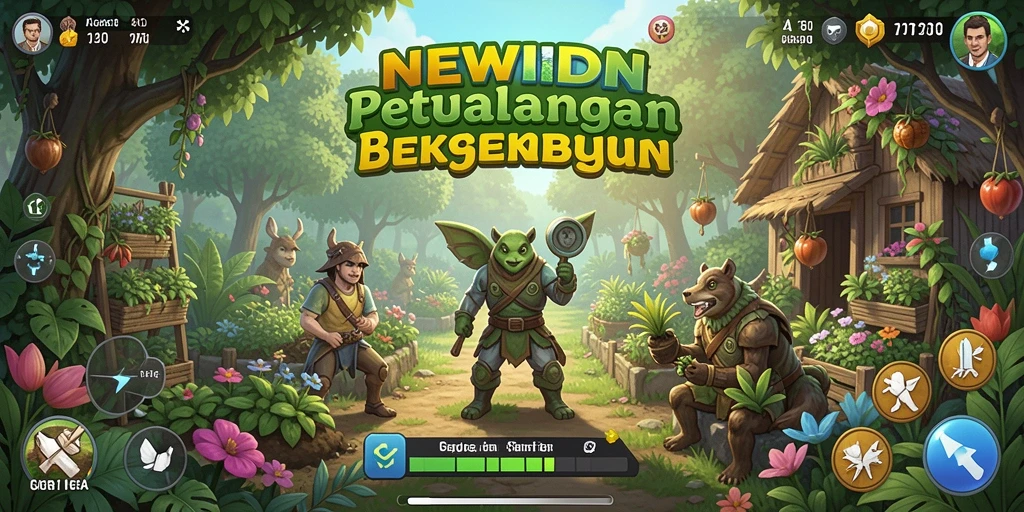 Tampilan gameplay NEWIDN dengan ladang pertanian yang subur.