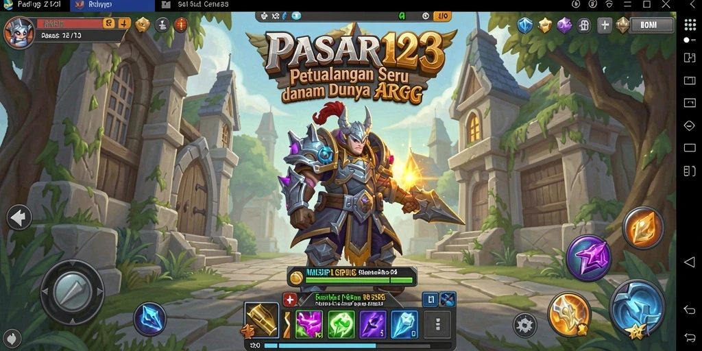 Screenshot utama menunjukkan aksi seru dalam pertarungan PASAR123.