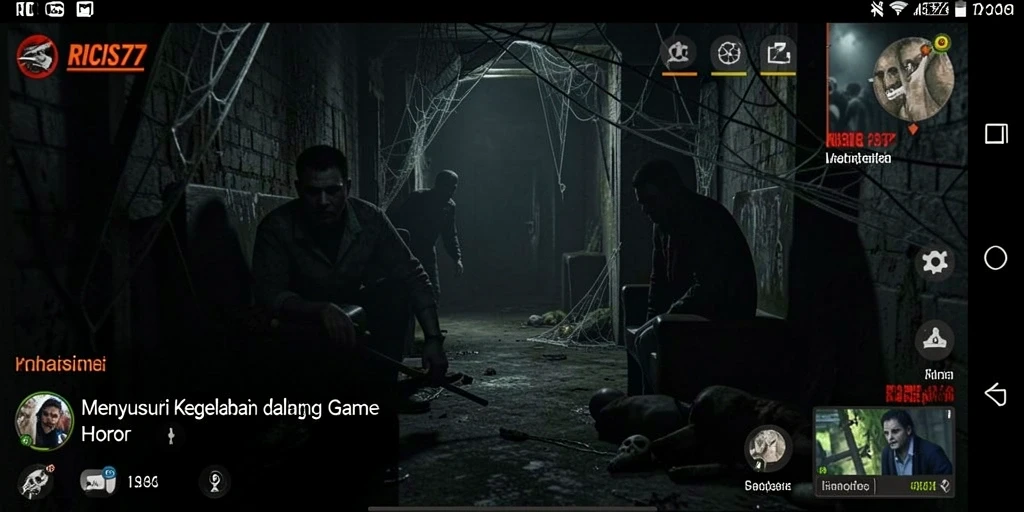 Screenshot RICIS77 menampilkan gameplay menegangkan dengan latar belakang menyeramkan.
