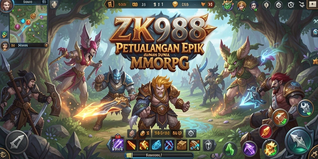 Screenshot utama ZK988 menampilkan pertarungan epik di dunia MMORPG.